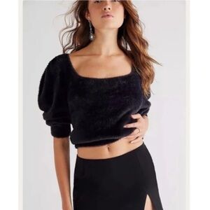 Free People Moonbeam Black Cropped Sweater Women’s Medium Long Sleeve Knit Top